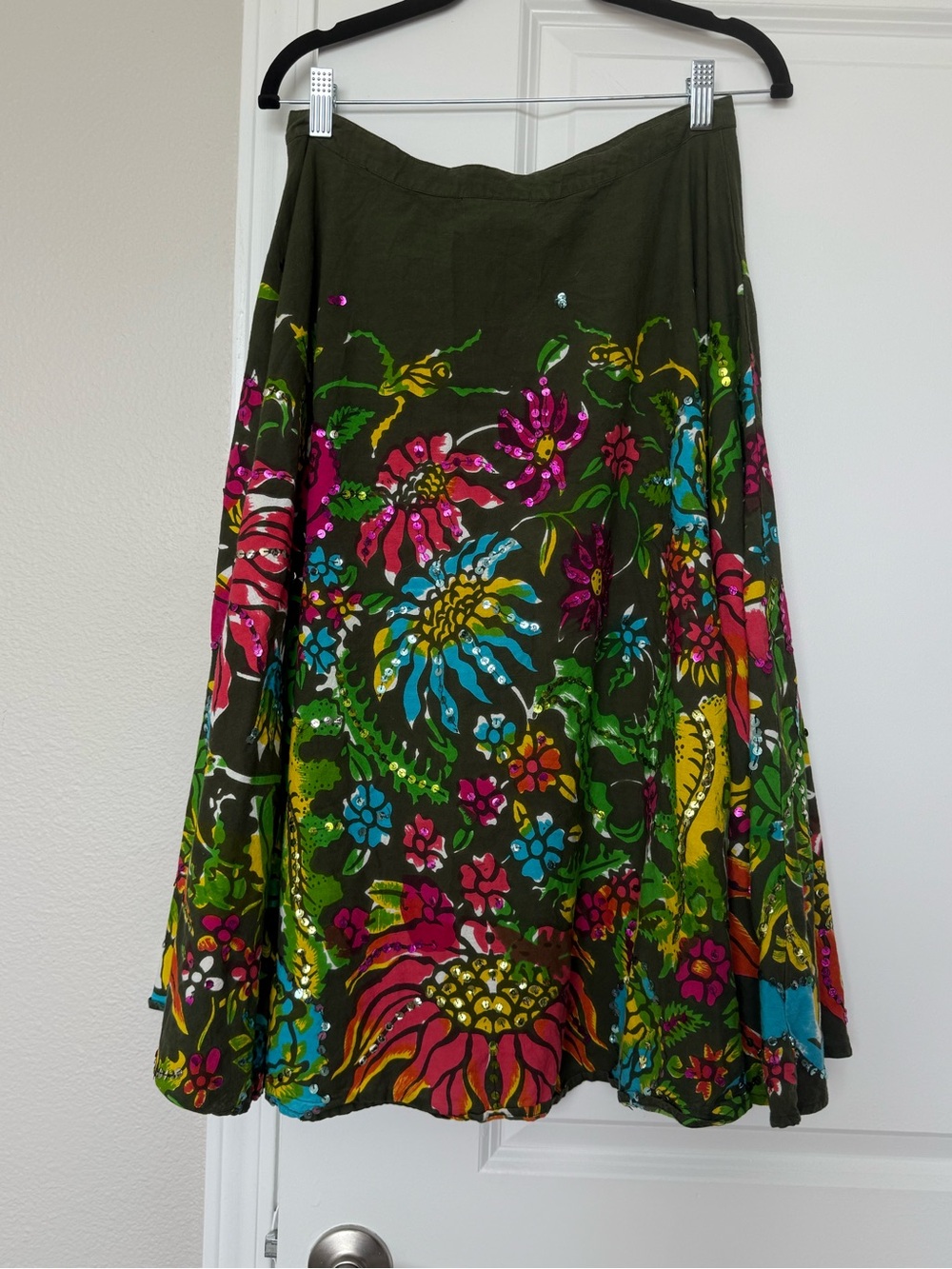 Persaman New York Vintage Floral Watercolor Sequin Midi Skirt | 8 | Boho Y2K - Picture 2 of 6